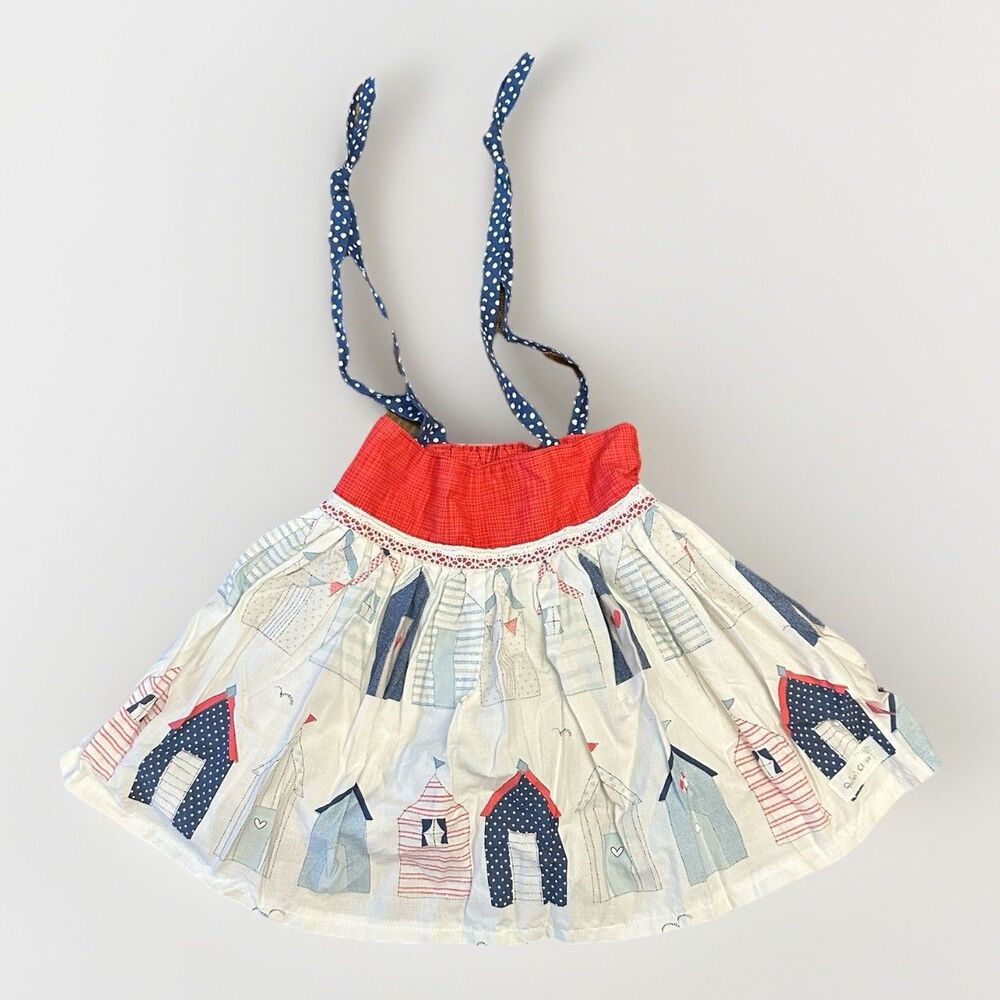 Quinn's Closet Size 4 Pinnafore Suspender Skirt House Print Red White Blue